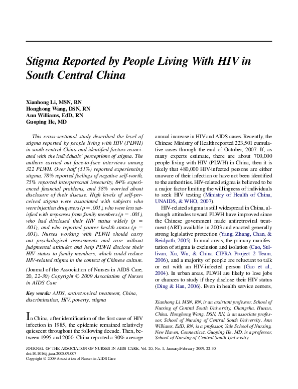 (PDF) Stigma Reported by People Living With HIV in South Central China
