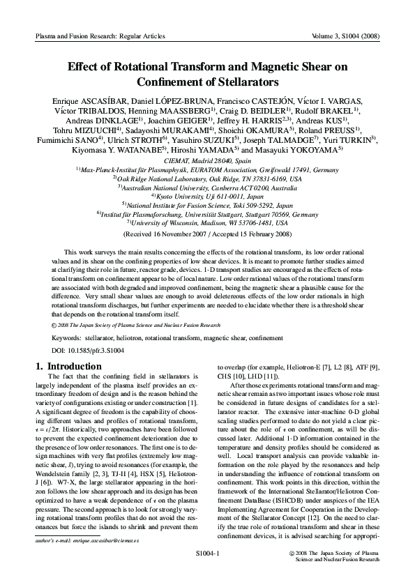 (PDF) Effect of Rotational Transform and Magnetic Shear on Confinement ...