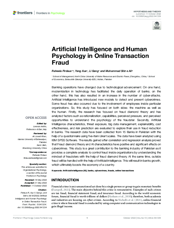 (PDF) Artificial Intelligence and Human Psychology in Online ...