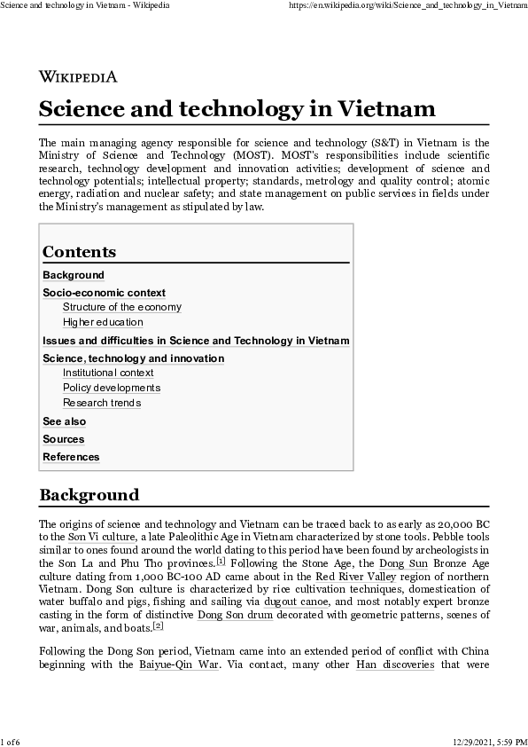 (PDF) Science and technology in Vietnam