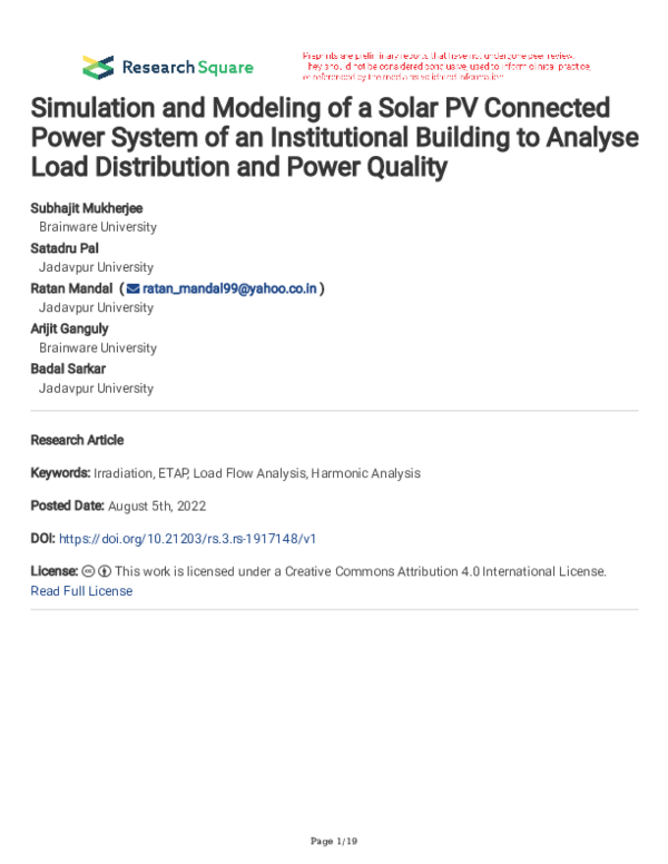 (PDF) Simulation and Modeling of a Solar PV Connected Power System of ...