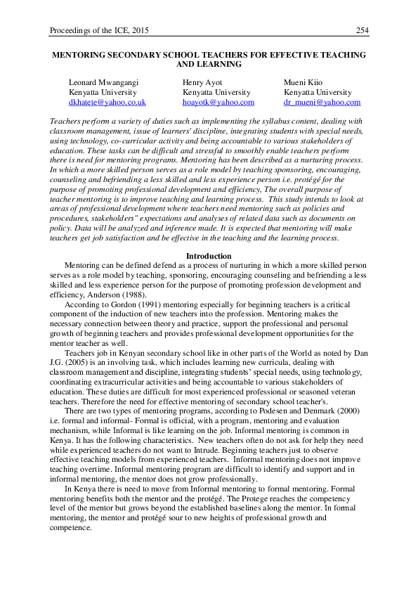 (PDF) Mentoring secondary school teachers for effective teaching and ...