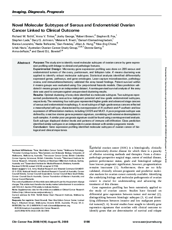 (PDF) Novel Molecular Subtypes of Serous and Endometrioid Ovarian ...