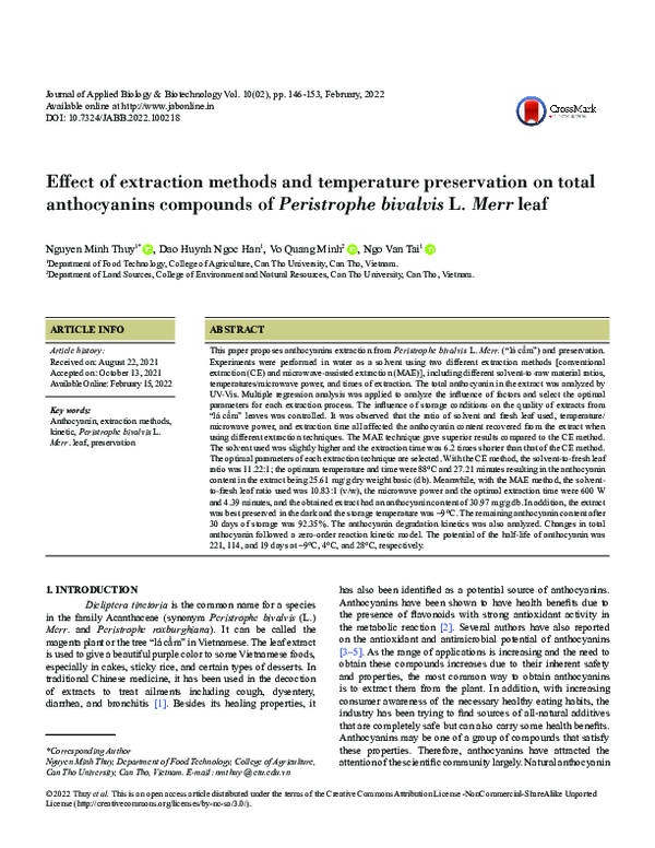 (PDF) Effect of extraction methods and temperature preservation on ...
