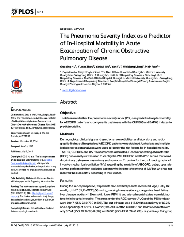 (PDF) The Pneumonia Severity Index as a Predictor of In-Hospital ...