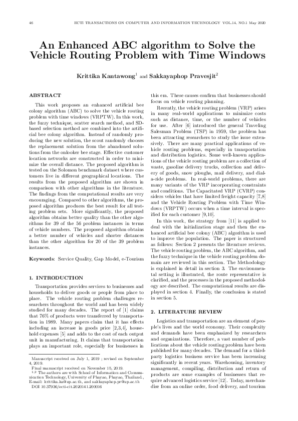 (PDF) An Enhanced ABC algorithm to Solve the Vehicle Routing Problem ...