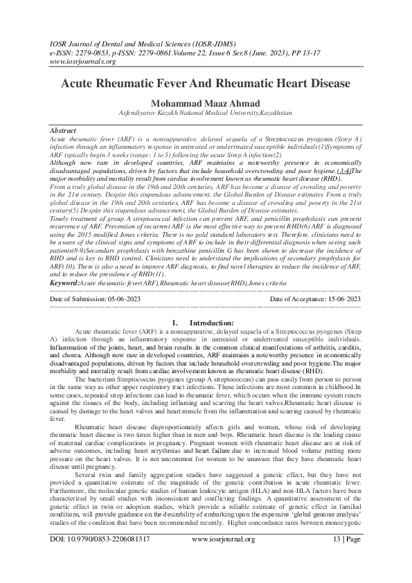 (PDF) Acute Rheumatic Fever And Rheumatic Heart Disease