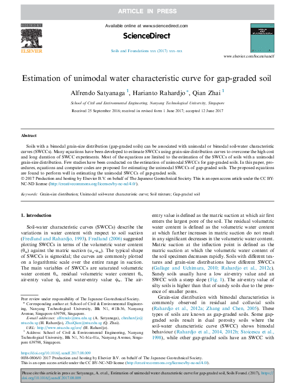 (PDF) Estimation of unimodal water characteristic curve for gap-graded ...