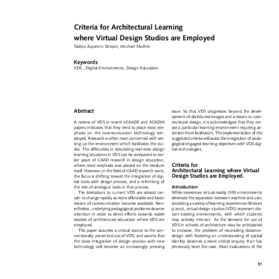 (PDF) Criteria for Architectural Learning where Virtual Design Studios ...