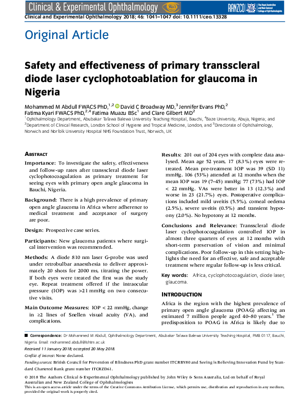 (PDF) Safety and effectiveness of primary transscleral diode laser