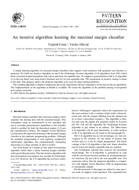 (PDF) An iterative algorithm learning the maximal margin classifier