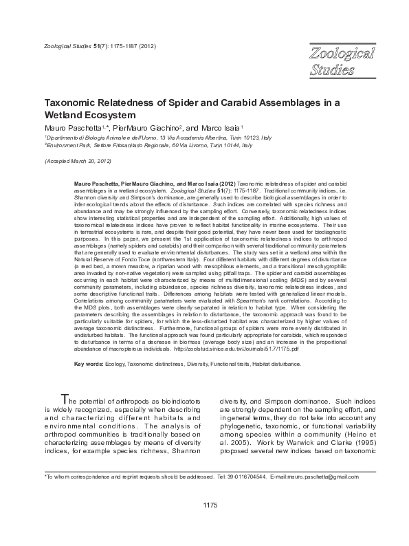 (PDF) Taxonomic relatedness of spider and carabid assemblages in a ...