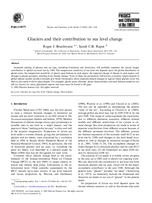 (PDF) Glaciers and their contribution to sea level change