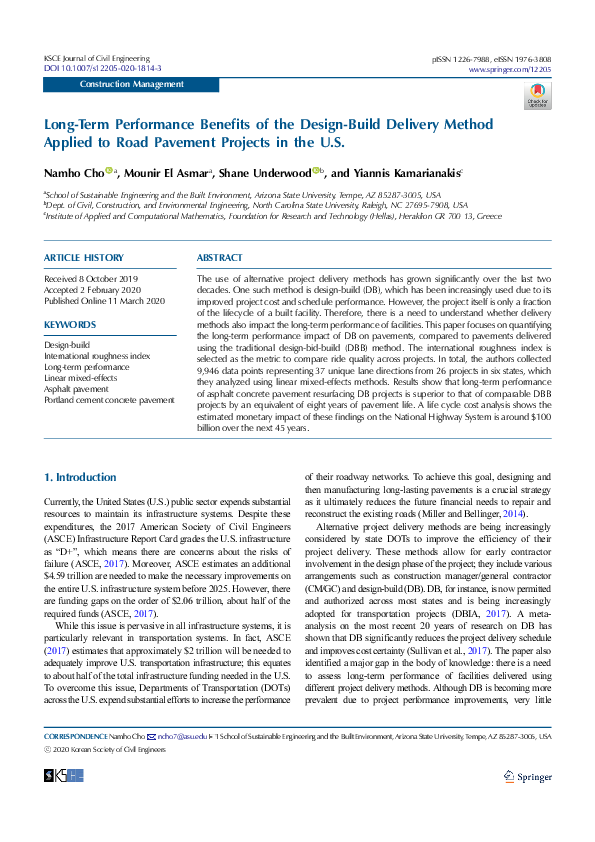 (PDF) Long-Term Performance Benefits of the Design-Build Delivery ...