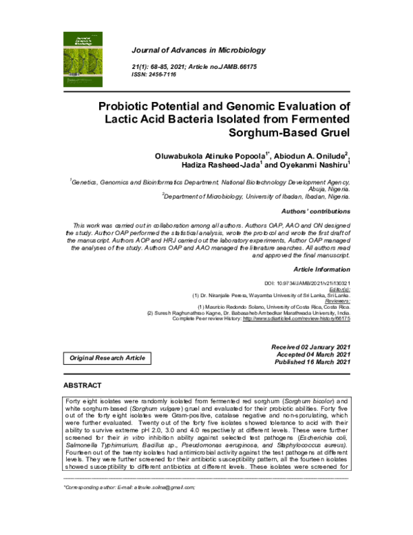 (PDF) Probiotic Potential and Genomic Evaluation of Lactic Acid ...