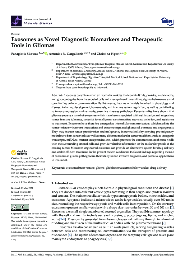 (PDF) Exosomes as Novel Diagnostic Biomarkers and Therapeutic Tools in ...