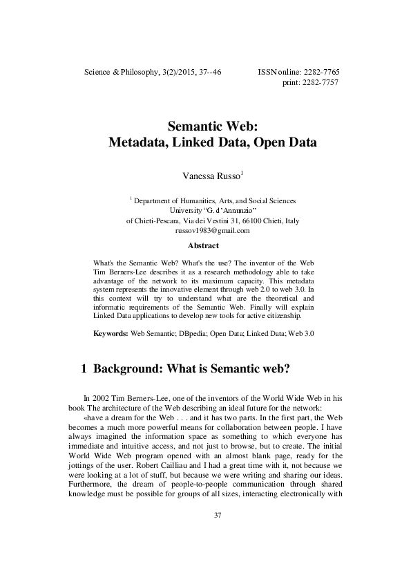 (PDF) Semantic Web: Metadata, Linked Data, Open Data