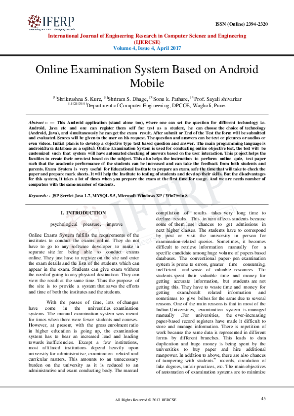 (PDF) Online Examination System Based on Android Mobile