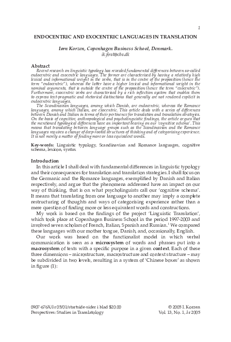 (PDF) ENDOCENTRIC AND EXOCENTRIC LANGUAGES IN TRANSLATION