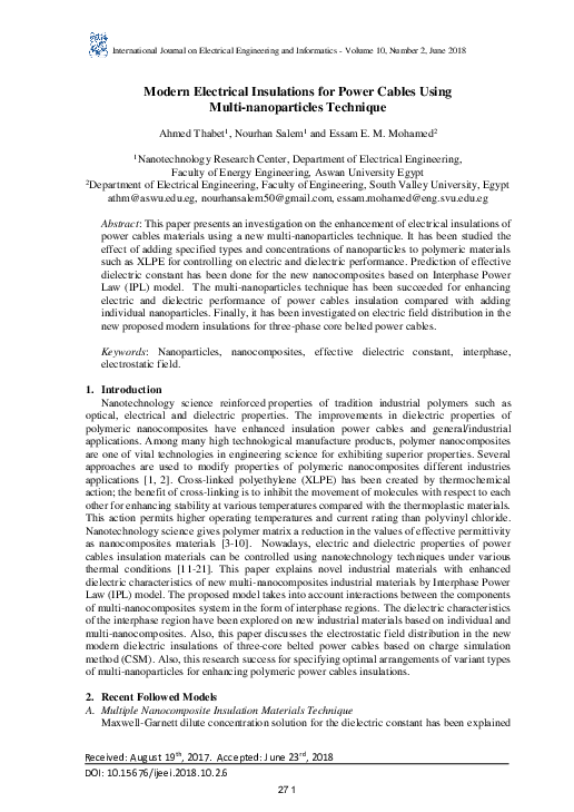 (PDF) Modern Electrical Insulations for Power Cables Using Multi ...