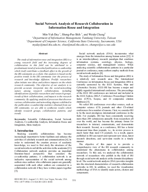 (PDF) Social Network Analysis of Research Collaboration in IRI