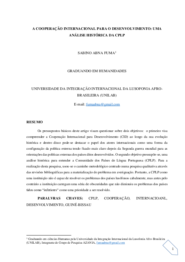 (PDF) A COOPERACAO INTERNACIONAL PARA O DESENVOLVIMENTO