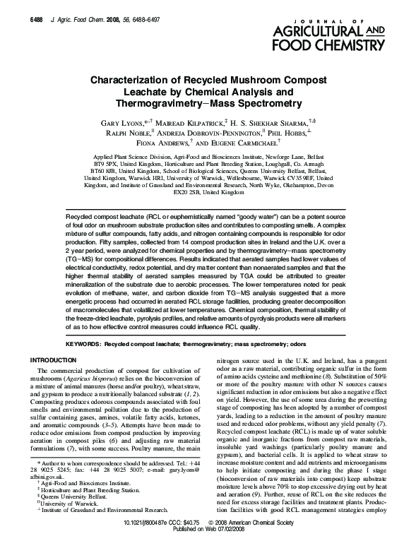 (PDF) Characterization of Recycled Mushroom Compost Leachate by ...