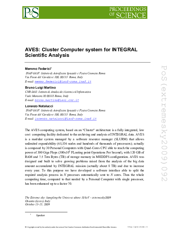 (PDF) AVES: Cluster Computer system for INTEGRAL Scientific Analysis