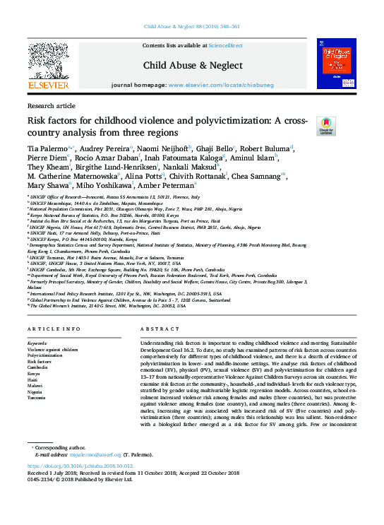 (PDF) Risk factors for childhood violence and polyvictimization: A ...