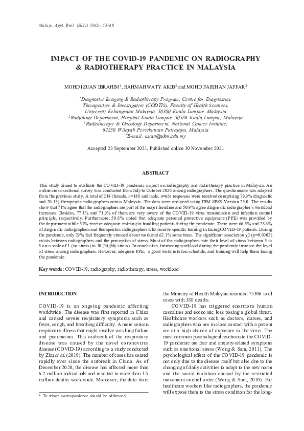 (PDF) Impact of the COVID-19 Pandemic on Radiography & Radiotherapy ...