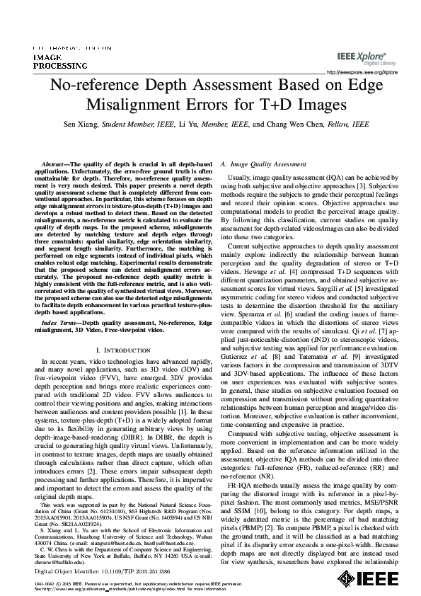 (PDF) No-reference Depth Assessment Based on Edge Misalignment Errors ...