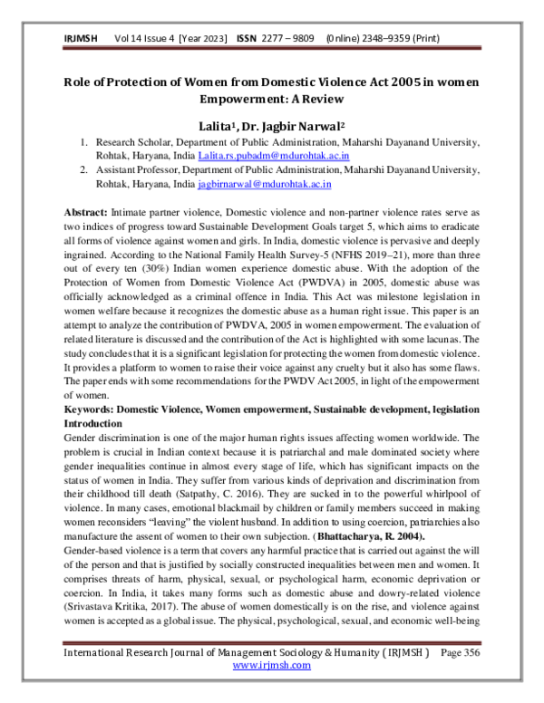 (PDF) Role of Protection of Women from Domestic Violence Act 2005 in ...