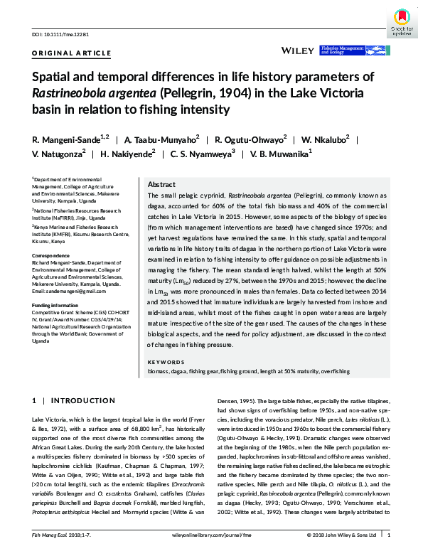 (PDF) Spatial and temporal differences in life history parameters of ...