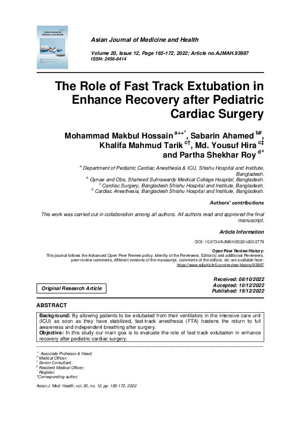 (PDF) The Role of Fast Track Extubation in Enhance Recovery after ...