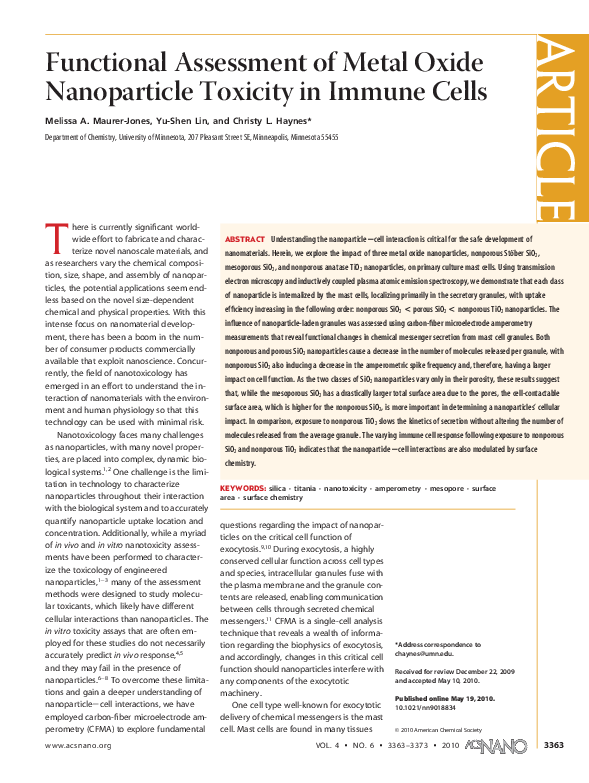 (PDF) Functional Assessment of Metal Oxide Nanoparticle Toxicity in ...