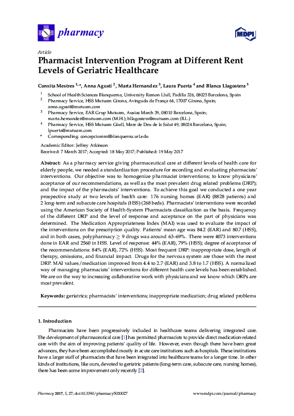(PDF) Pharmacist Intervention Program at Different Rent Levels of ...