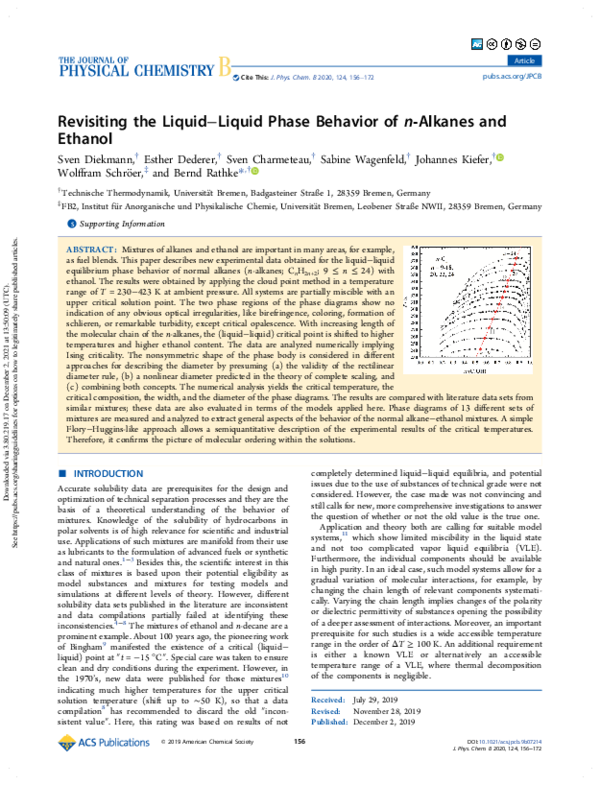 (PDF) Revisiting the Liquid–Liquid Phase Behavior of n-Alkanes and Ethanol