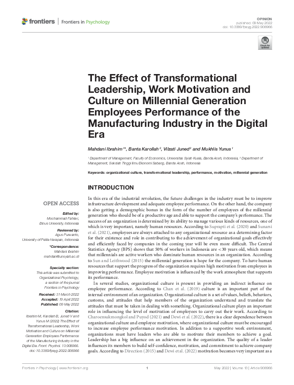 (PDF) The Effect of Transformational Leadership, Work Motivation and ...