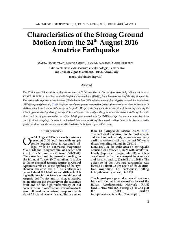 (PDF) Characteristics of the Strong Ground Motion from the 24th August ...