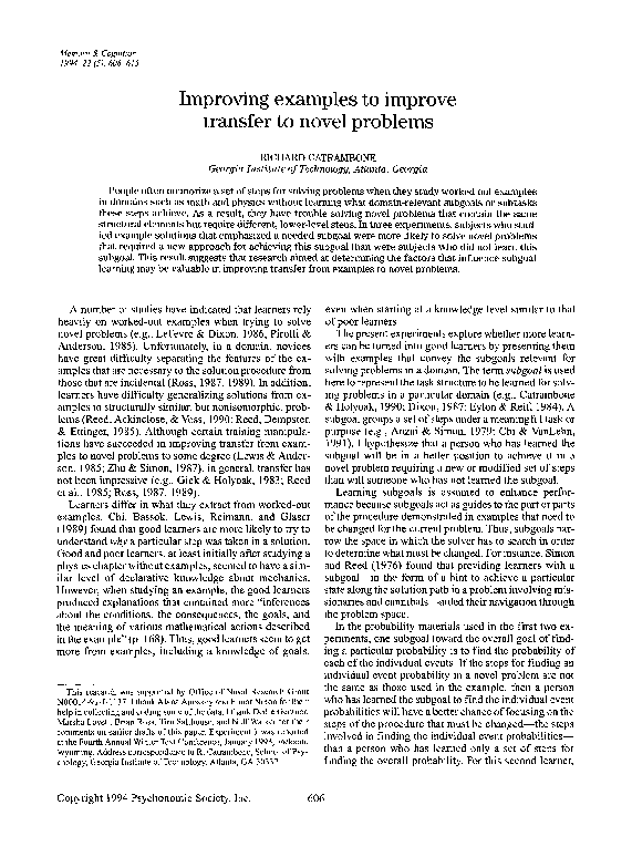 (PDF) Improving examples to improve transfer to novel problems