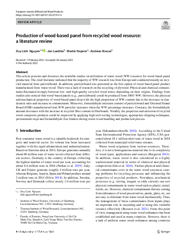 (PDF) Production of wood-based panel from recycled wood resource: a ...