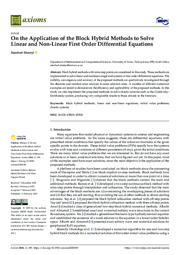 (PDF) On the Application of the Block Hybrid Methods to Solve Linear ...