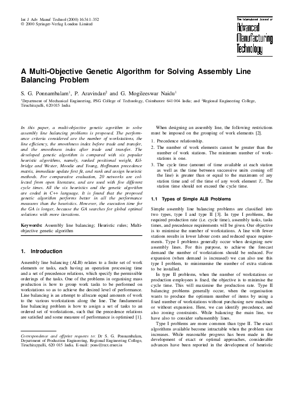 (PDF) A Multi-Objective Genetic Algorithm for Solving Assembly Line ...