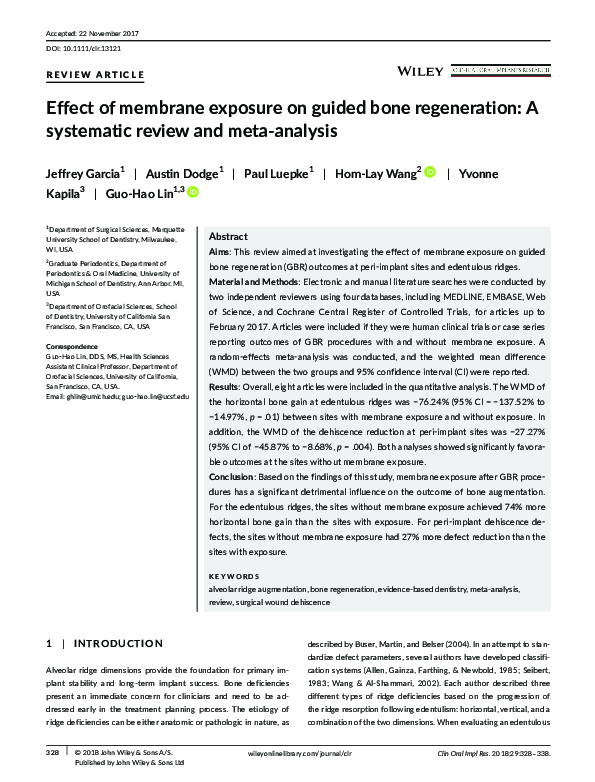 (PDF) Effect of membrane exposure on guided bone regeneration: A ...