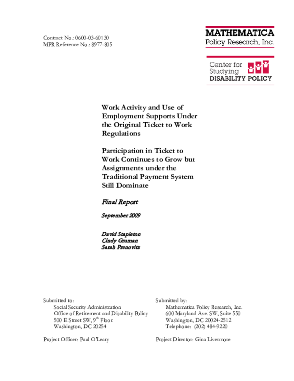 (PDF) Participation in Ticket to Work Continues to Grow But Assignments ...