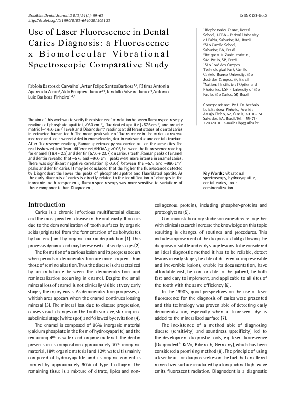 (PDF) Use of laser fluorescence in dental caries diagnosis a