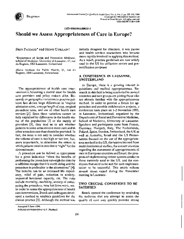 (PDF) Should we Assess Appropriateness of Care in Europe?