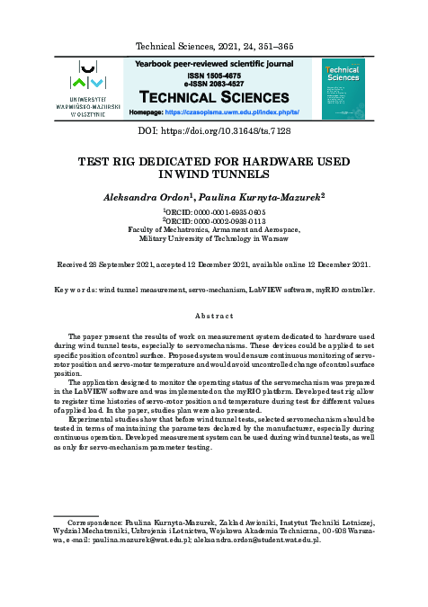 (PDF) Test rig dedicated for hardware used in wind tunnels