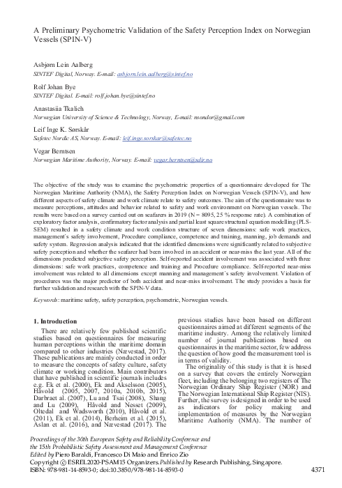 (PDF) A Preliminary Psychometric Validation of the Safety Perception ...