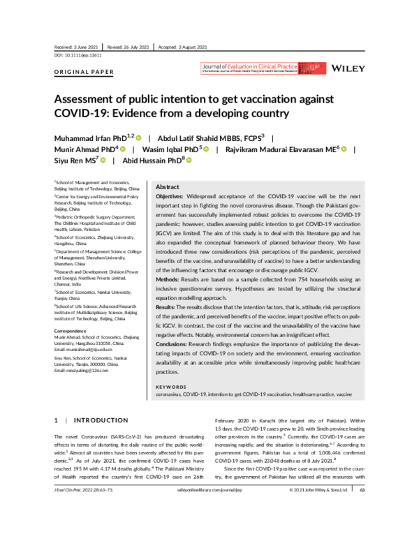 (PDF) Assessment of public intention to get vaccination against COVID ...